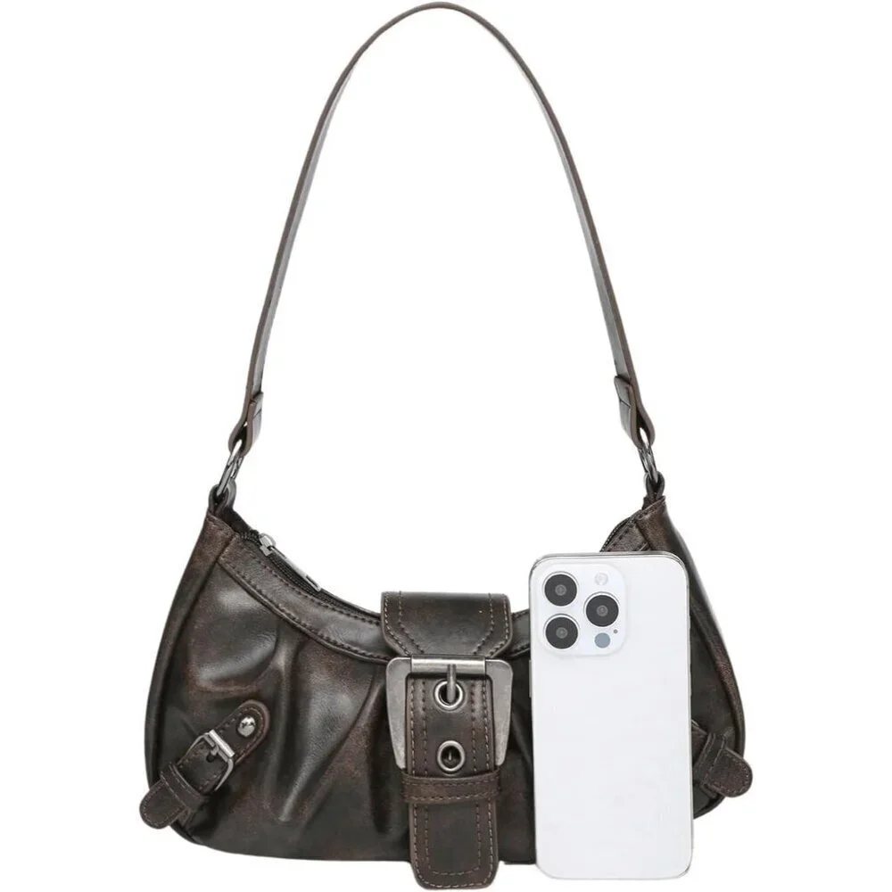 Women's Faux Leather Purse Vintage Crescent Bag Medium Size Shoulder Clutch